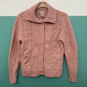 L.L. Bean Women’s Button Up Wool Blend Pink Knit Cardigan Size Medium